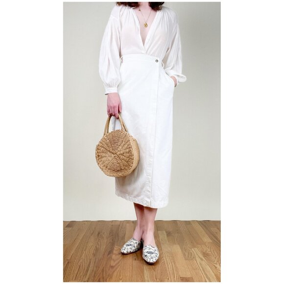 Vintage Denim Jean Midi Maxi Wrap Skirt High Rise French Girl Coastal Cowgirl - Picture 11 of 11